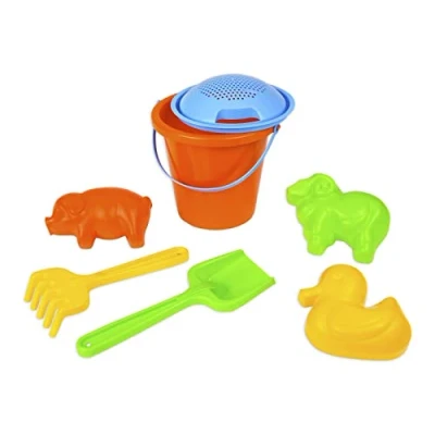 Image de Lena Happy Sand Lot Plage avec Seau, passoire, 3 moules (Agneau, Canard, Cochon), râteau et Pelle, Jouet de Sable pour Enfants à partir 12 Mois, 05416, Multicolore, 7 Teile