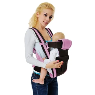 Image de IULONEE Porte Bébé 4 En 1 Enveloppant Réglable à l&#039;Avant Et l&#039;Arrière Naissance Confortable Portable Echarpe De Portage Bebe Pour Les Bébés 3 36 Mois (Rose)