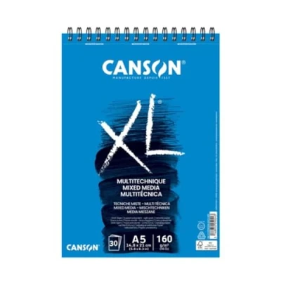 Image de CANSON Album 30 Feuilles XL MIX MEDIA Spiralé Petit Côté A5 160g/m² Grain Léger Blanc
