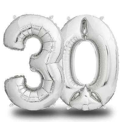 Image de envami® Ballon gonflable en aluminium forme de chiffre Argenté 100 cm géant Vole à l&#039;hélium Décoration d&#039;anniversaire (30 simples)
