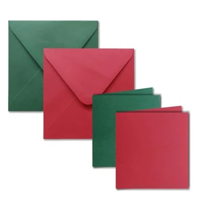 Image de Lot de 30 Cartes d&#039;invitation carrées pliantes avec enveloppes Rouge et vert 135 x mm (13,5 13,5 cm)