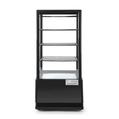 Image de HENDI Vitrine de présentation réfrigérée, décongélation automatique, système anti buée, 3 étagères, éclairage LED, étiquette énergie C, 78L, 230V, 170W, 452x406x(H)966mm, Noir, ABS, double vitrage
