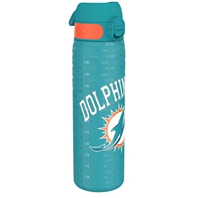 Image de Ion8 Gourde Inox, 600ml, Anti Fuite, Facile à Ouvrir, Verrouillage Sécurisé, Lavable au Lave Vaisselle, Poignée de Transport, Durable, Acier Inoxydable, Motif 3D NFL, Dolphins