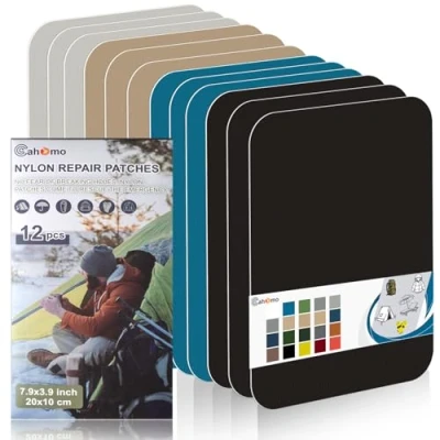 Image de Patch en nylon autocollant, Cahomo 12 Pièces 20X10 cm de réparation imperméable tissu autocollant reparation, pour veste, tentes, doudoune, sac couchage, sacs à dos Couleur B