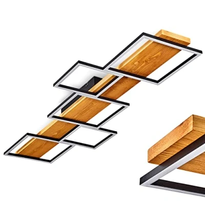 Image de plafonnier LED Pompu, à intensité variable en métal/bois/plastique noir/naturel/blanc, luminaire variable, 42 watts, 3000 K, 5700 lumens max.