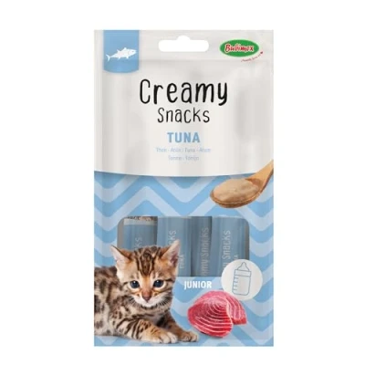 Image de Bubimex Creamy Snacks Thon Friandises Crèmes à Lécher pour Chats Texture Lisse, Onctueuse et Appétissante Stimule l&#039;Appétit Favorise l&#039;Hydratation 4 x 15 g