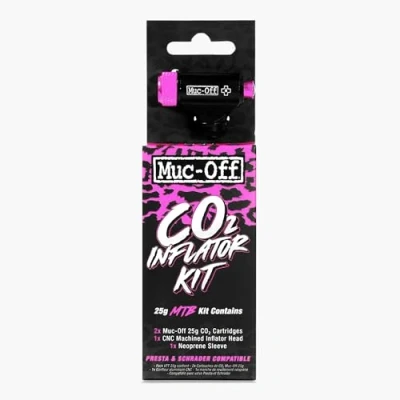 Image de Muc Off Kit de Gonflage Pneu Vélo MTB Réparation Route avec Valves Presta ou Schrader Comprend 2 Cartouches, un Gonfleur et Manchon, 25g