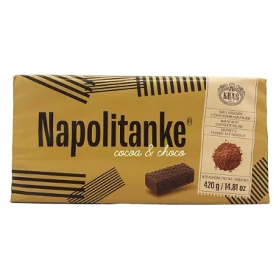 Image de NAPOLITANKE KRAS Gaufrettes Premium Biscuits avec Délicieux Remplissages de Lait, Crème au Chocolat, Noisette Plusieurs Tailles (420 G COCOA &amp; CHOCO, 16 PCS)
