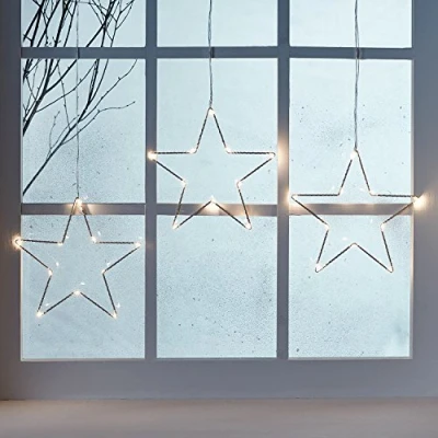 Image de Lights4fun Décoration Lumineuse 3 Etoiles LED à Suspendre pour Fenêtre Piles