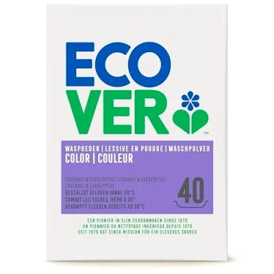 Image de Ecover Color lessive en poudre concentrée lavande (3 kg/40 lavages), pour linge coloré avec ingrédients à base de plantes, naturel pur, 3 kg