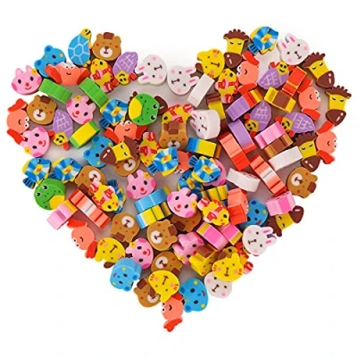 Image de Molain Lot de 100 Mini gommes au design mignon aux formes classiques, à crayons récompenses devoirs, cadeau (classique)