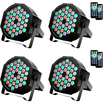 Image de Projecteurs LED Par 4 Pcs, LUNSY 36 Lampe de scène Lumière fête RGB Disco avec Télécommande DMX512, Projecteur 7 Modes d&#039;éclairage pour DJ Spectacle Bar Halloween