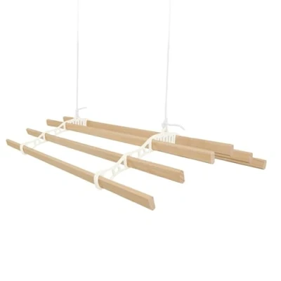 Image de Étendoir à linge de plafond 6 lattes 1,8 m Ivoire Traditionnel monté Séchoir victorien extensible en fonte pin verni Kit fixation inclus