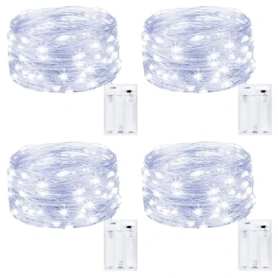 Image de kolpop Guirlande Lumineuse [Lot de 4], Mini LED a Pile 5m 50 LEDs Intérieur et Extérieur Décoration Lumière pour Chambre Noël Mariage Soirée Maison Jardin (Blanc Froid)