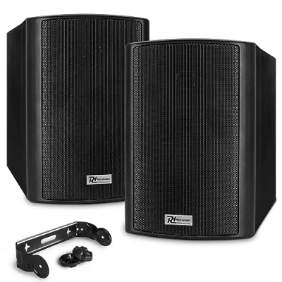 Image de Power Dynamics BC40V 2 Haut Parleurs Noirs 100 Watts, 30W RMS, Étanches, Intérieur Extérieur, Kit de Montage Fourni, Volts, 8 Ohms, Public Address, Musique d&#039;Ambiance, Sonorisation