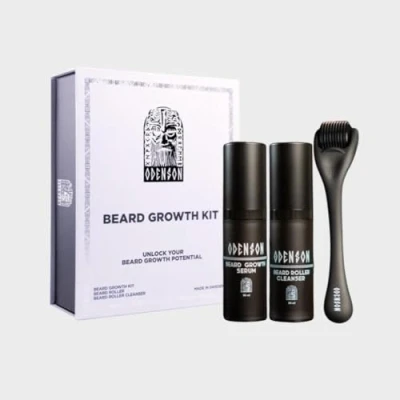 Image de Odenson Beard Growth Kit Serum Infused with Capilia Longa Complex and Aloe Vera for a Fuller, Thicker Derma Roller Facial Hair Men Cleaning Spray