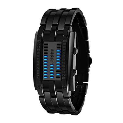 Image de FeiWen Mode Simple Mixte Unique Binaire Montre Bracelet Digiale LED Bleu Lumière Rectangulaire Cadran en Acier Inoxydable Décontracté Femmes de Montres