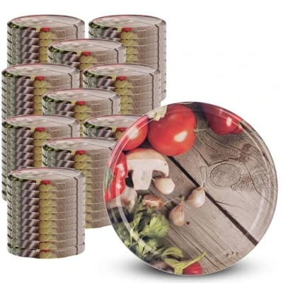 Image de KADAX Lot de 100 couvercles à visser Diamètre : 82 mm En métal Avec 6 dents d&#039;encliquetage Couvercle rechange pour les bocaux conserve Motif tomates