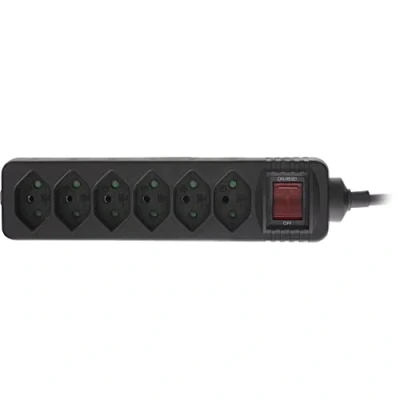 Image de InLine® Multiprise Suisse 6 Prises avec Interrupteur, 1,5 m, Noir
