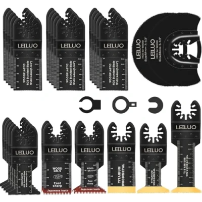 Image de LEILUO Kit d&#039;accessoires multitool 32 pièces pour bois clous et cloisons sèches Lame de scie universelle rechange avec sac rangement Compatible DeWalt Dremel Makita plus