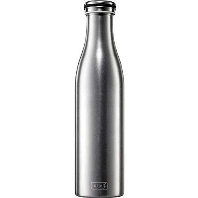 Image de Lurch 240964 Bouteille isotherme/thermos pour boissons chaudes et froides en acier inoxydable à double paroi, sablée 0,75 l