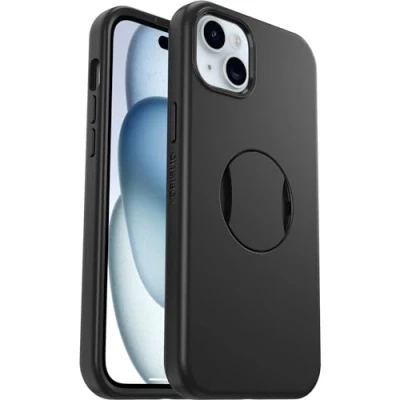 Image de OtterBox OtterGrip Symmetry Coque pour iPhone 15 Plus / 14 avec MagSafe, résistante aux chocs et chutes, grip intégré, testée 3x normes MIL STD 810G, Noir