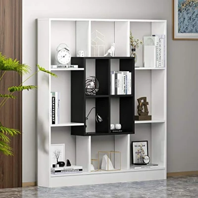 Image de HOMIDEA Mars Bibliothèque Étagère de Rangement pour Livres Bureau/Salon par Le Design Moderne (Blanc/Noir)