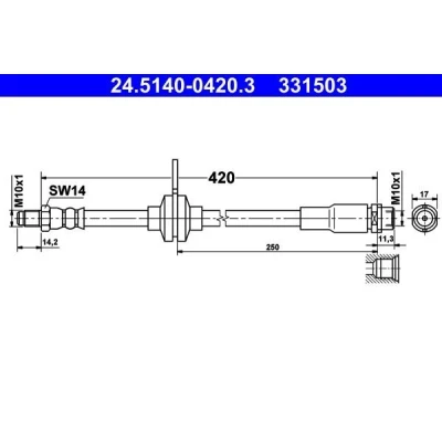 Image de ATE 24.5140 0420.3 Flexible De Frein 420 M10x1 FORD: C Max 2, FOCUS 3, Grand