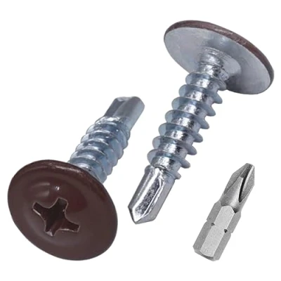 Image de SKIR&#039;CO Lot de 50 Vis autoforeuses peintes 4,2 x 16 mm, Tête réglage modifiée Phillips à tôle gaufrée (50, Brun Chocolat RAL 8017)