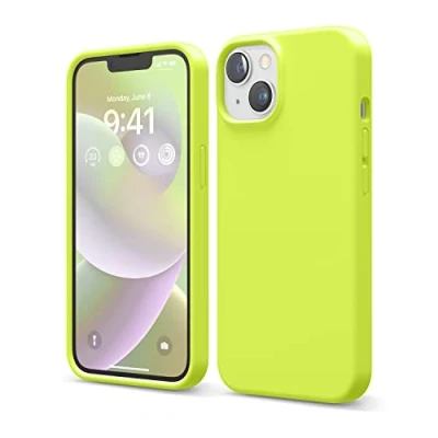 Image de elago Coque Silicone Liquide Compatible avec iPhone 14 Étui (6.1), Premium, Housse Protection Complète Case Antichoc à 4 Structure, Microfibre Douce Empêche Rayures (Jaune Fluo)