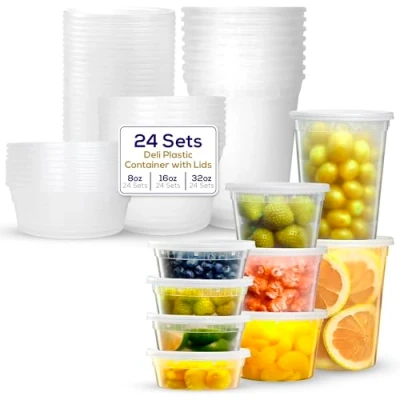 Image de Supreme Deli Lot de 8 boîtes rangement en plastique avec couvercles 236,8 g, 453,6 947,2 g [8 ensembles chaque 24 paquets combinés] Récipients alimentaires réutilisables Passent au