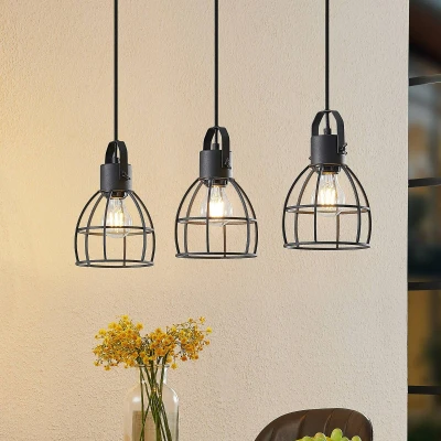 Image de Lindby Flintos suspension, à 3 lampes, noire