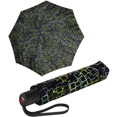 Image de Knirps A.200 Duomatic Parapluie de poche compact et résistant aux tempêtes Testé en soufflerie Taille M, cubes noirs, 97 cm