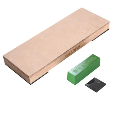 Image de SHARPAL 204N Kit de courroie en cuir avec composé 53g polissage et guide d&#039;angle pour aiguiser, bloc couteaux 20cm x L 7,5cm, d&#039;affûtage, rasoir à main levée ciseaux bois
