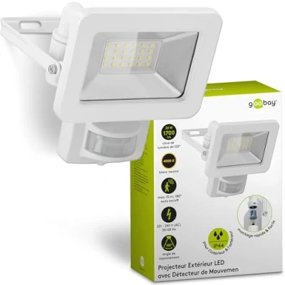Image de goobay Projecteur LED 53880 avec détecteur de mouvement 20 W Blanc neutre 4000 K 1700 lm Angle d&#039;éclairage 100 Indice protection IP65
