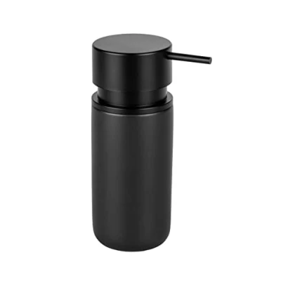 Image de WENKO Distributeur de Savon Silo, en céramique Contenant jusqu&#039;à 250 ML Liquide, Liquide Vaisselle ou désinfectant avec Pompe Extra Grande Plastique ABS, ∅ 6,2 x 16,5 cm