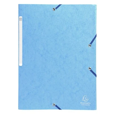 Image de Exacompta Réf. 55761E Paquet de 10 chemises à élastiques Scotten pochettes 3 rabats Maxi Capacity en carte lustrée gaufrée dim 24 x 32 cm pour documents au format A4 couleur turquoise