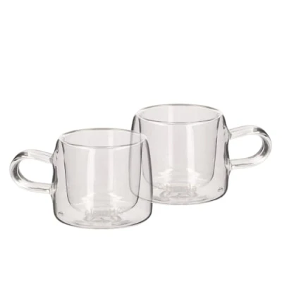 Image de HOMLA Cembra Lot de 2 Tasses en Verre Double paroi pour café, thé, Latte Macchiato Capuccino Passe au Lave Vaisselle Hauteur 5,5 cm 0,08 l