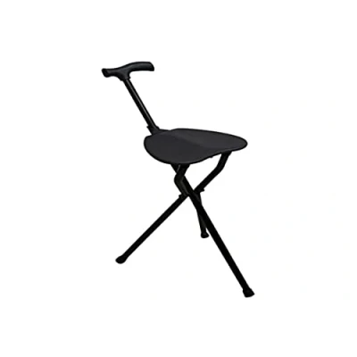 Image de Canne trépied, avec Siège Pliable, Poignée Derby, Aluminium, Poids Maximum supporté 100 kg, Noir