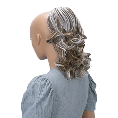 Image de CAISHA 30cm Postiche Natte Queue De Cheval Extensions Cheveux Volumineux Ondulé Mélange Gris Brun Clair PH222
