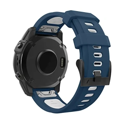 Image de MoKo Bracelet Compatible avec Garmin Fenix 7/7 Pro/6/6 Pro/5/5 Plus/Forerunner 965/955/945/Instinct/Instinct 2, Quick Fit 22mm de Remplacement en Silicone Souple Bicolore, Bleu/Blanc