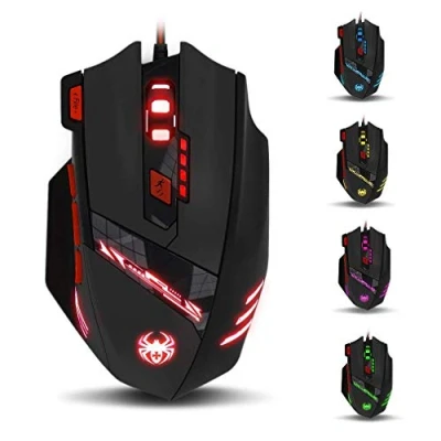 Image de zelotes T90 Souris Gamer 9200 DPI 8 Boutons LED, USB Ergonomique Souris, Poids Tuning