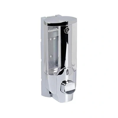 Image de axentia Distributeur de Savon Liquide 380 ML, Rechargeable en Plastique Chromé, env. 7,5 x 19 8,5 cm, Argenté/Transparent