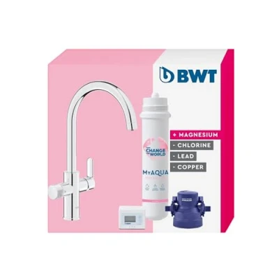 Image de BWT AQA drink Pure 2.0 Mineralizer Robinet de cuisine chromé avec bec C extractible, douchette d&#039;évier pivotante Eau potable parfaitement filtrée Magnésium