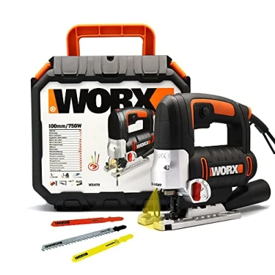 Image de Worx WX479 Scie sauteuse pendulaire multimateriaux 750W max 100 mm(guide laser, extraction de poussiere, lames)