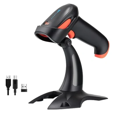 Image de Tera Pro Lecteur de Code à Barres Bluetooth sans Fil 2.4GHz 1D/2D Douchette avec USB2.0 Scan Automatique Rapide et Précis, Support Mains Libres, HW0002 Corail
