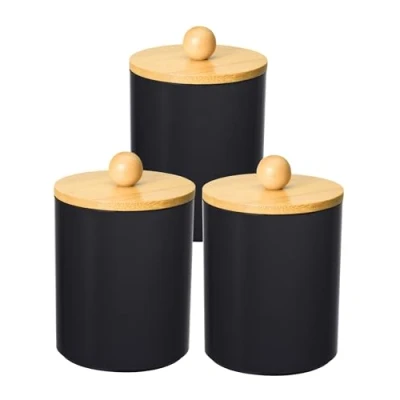 Image de GOURDBRO 3Pcs Housse en Bambou Anti PoussièRe Boite Coton Tige, Acrylique Robuste Rangement Coton, Distributeur Coiffeuse Peut Stocker Boule Épingles à Cheveux