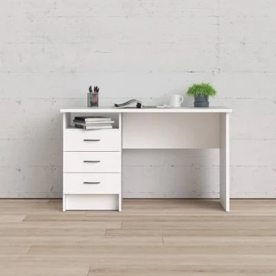Image de Dmora Bureau linéaire avec trois tiroirs, couleur blanche, Dimensions 120 x 72 48 cm