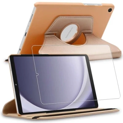 Image de Housse PU cuir + Film en verre trempé EbestStar Samsung Galaxy Tab A9 8.7 (2023) SM X110 Or/Doré Rotatif 360