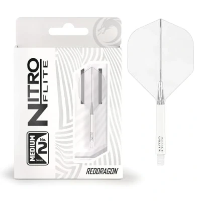 Image de RED DRAGON Darts Nitro Flite Système intégré de vol et d’Arbre No.2 Forme Design Blanc &amp; Transparent Couleur, Moyenne Longueur